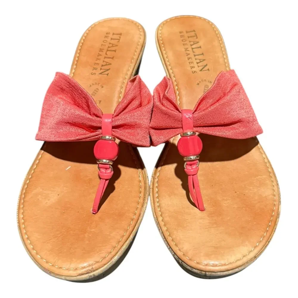 Italian Shoemakers Pink Bow Slide Sandals Women’s 9.5 Casual Summer Flip Flops - Picture 4 of 10